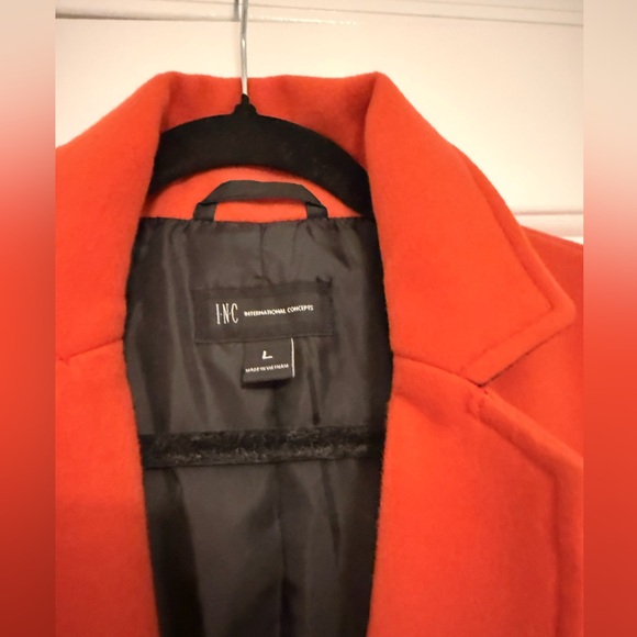 INC-Red Hot Sauce Button Down Overcoat Large - Picture 2 of 10
